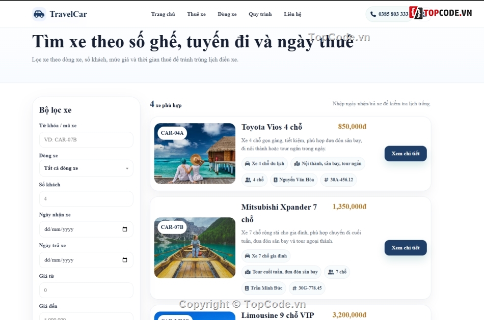 web quản lý,quản lý du lịch,website quản lý xe